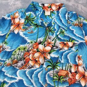 BIG KANAKA by Coreini 4X Hawaiian Shirt Aloha Beach Waves Floral Print Button Up